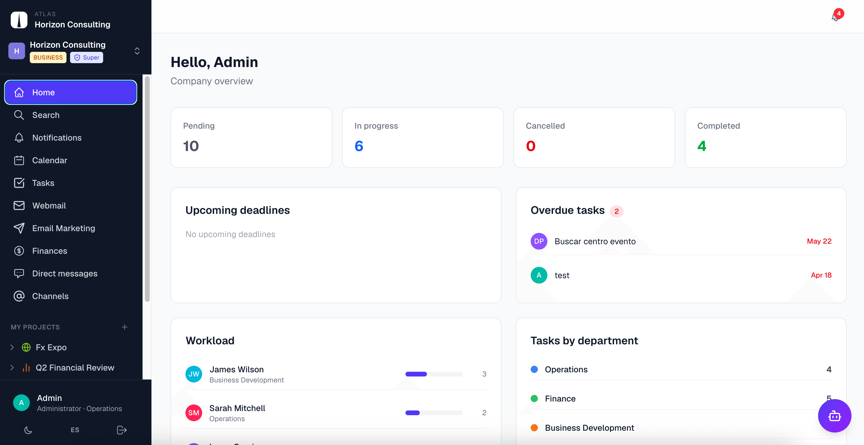 Dashboard Home de Atlas