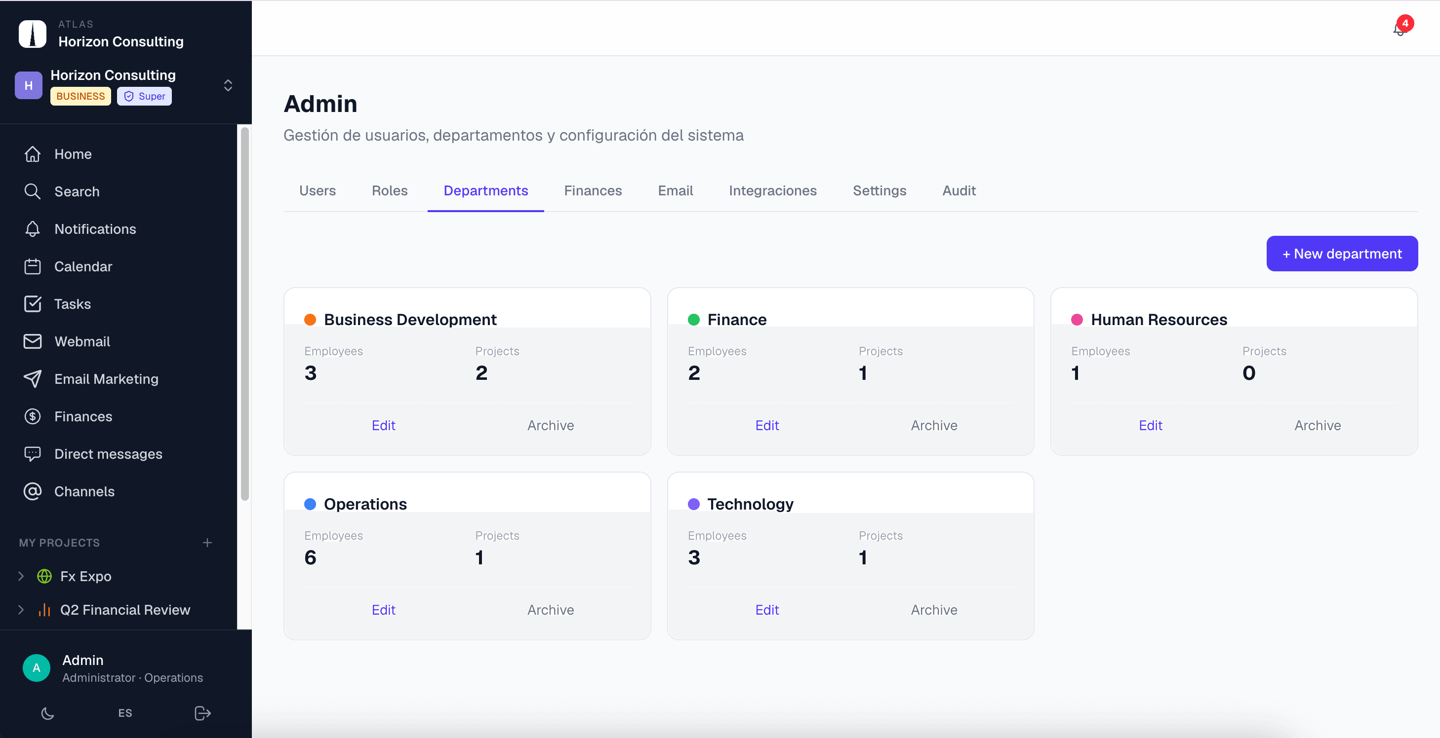 Panel admin de Atlas